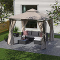 10 x 10 Outdoor Polyester Gazebo with Mosquito Netting and Privacy Curtains U524