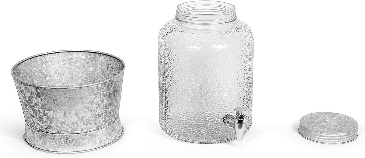 Pebbled Glass Beverage Dispenser With Galvanized Stand O607