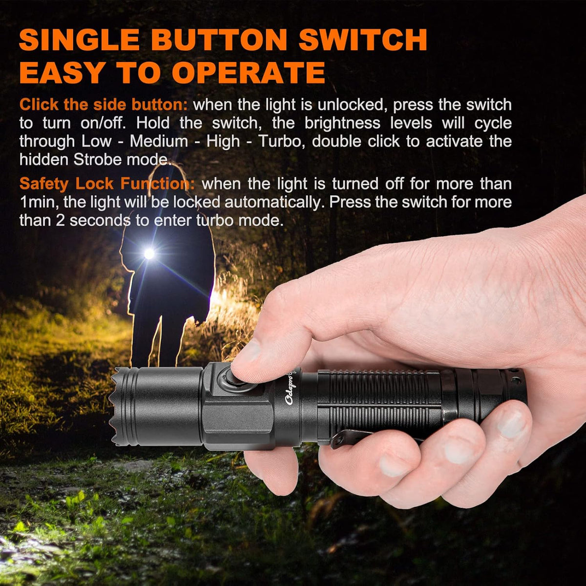 1200 Lumen Rechargeable LED Flashlight with Power Display, IP67 Waterproof, 5 Light Modes, Pocket-Size Torch A164