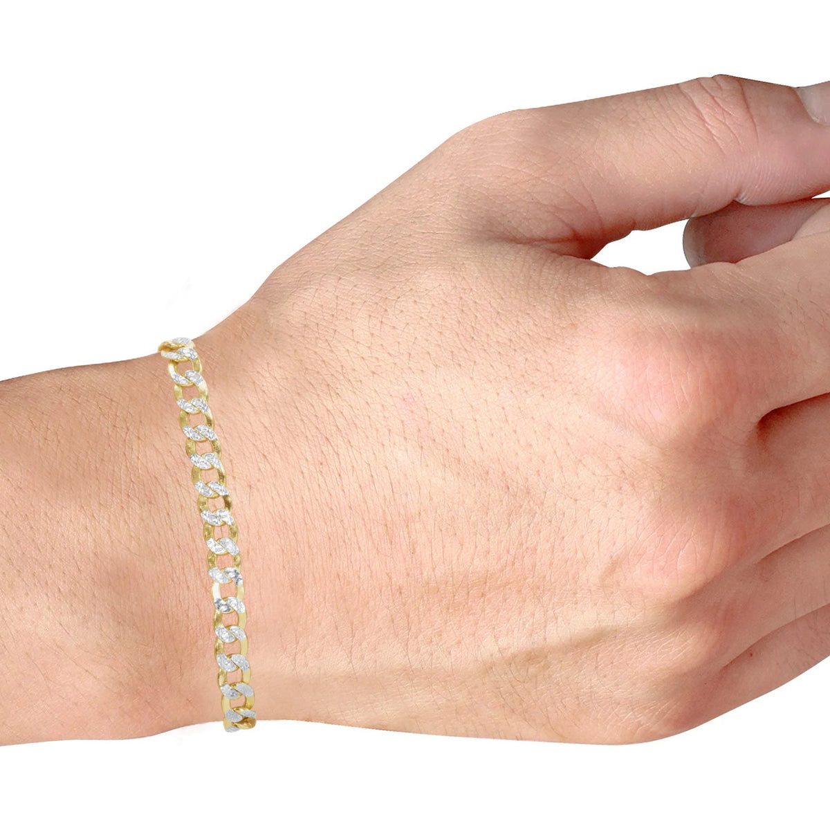 14k Yellow Gold Cuban Chain Diamond Cut Two Tone Bracelet P537