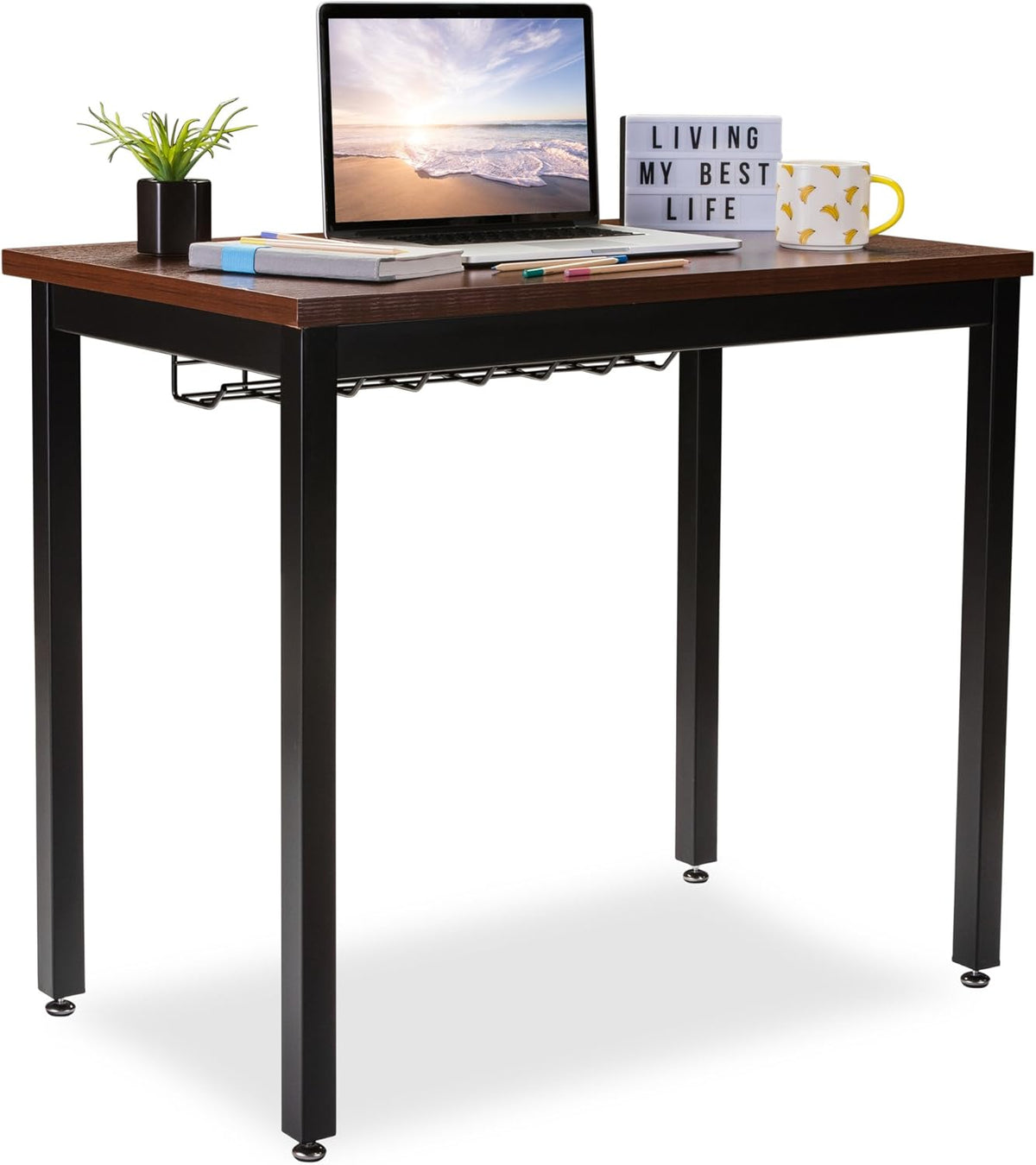 Black Computer Desk with Cable Management Tray E3676