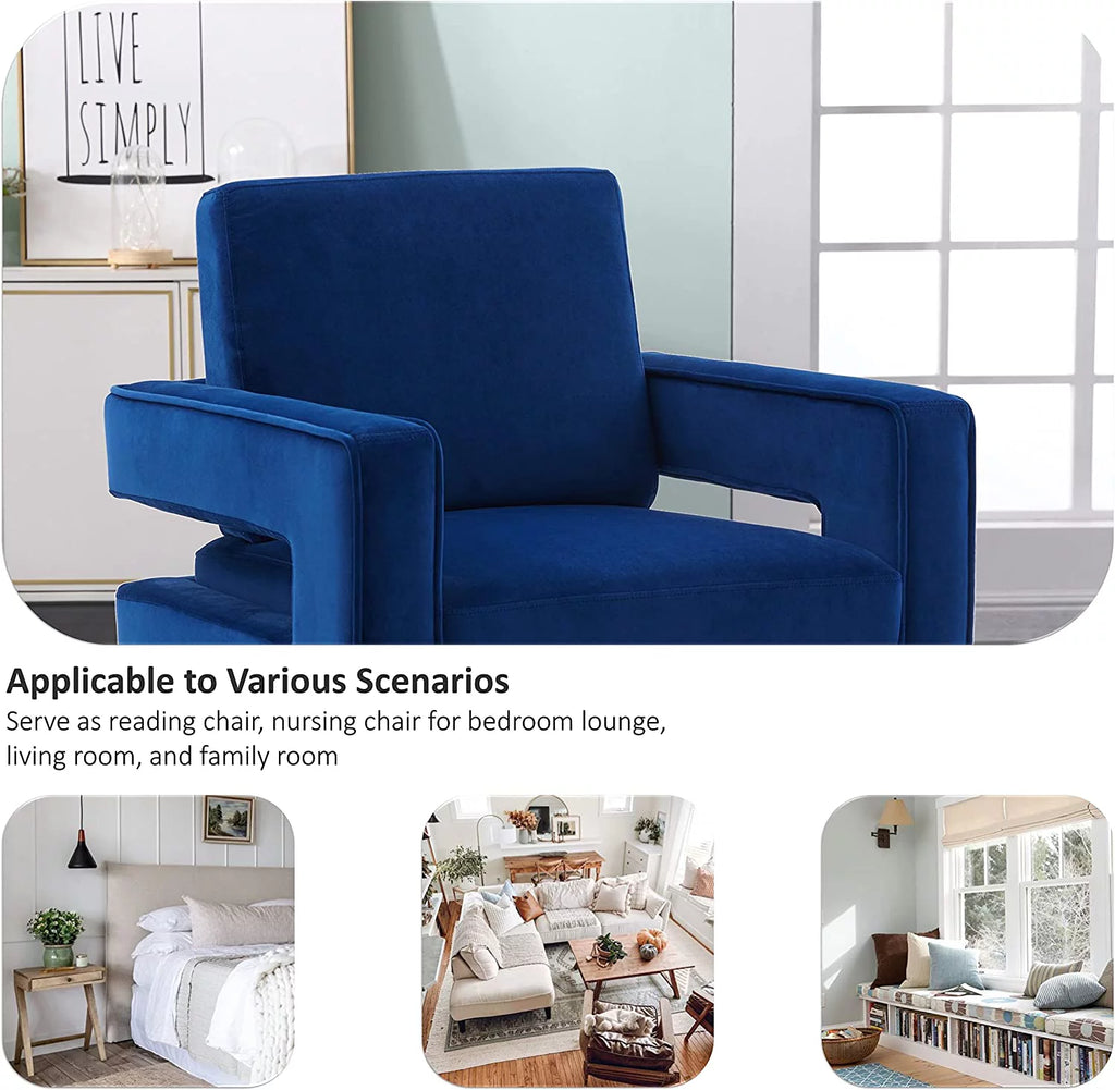 Navy Blue Velvet Upholstered Arm Chair T7386