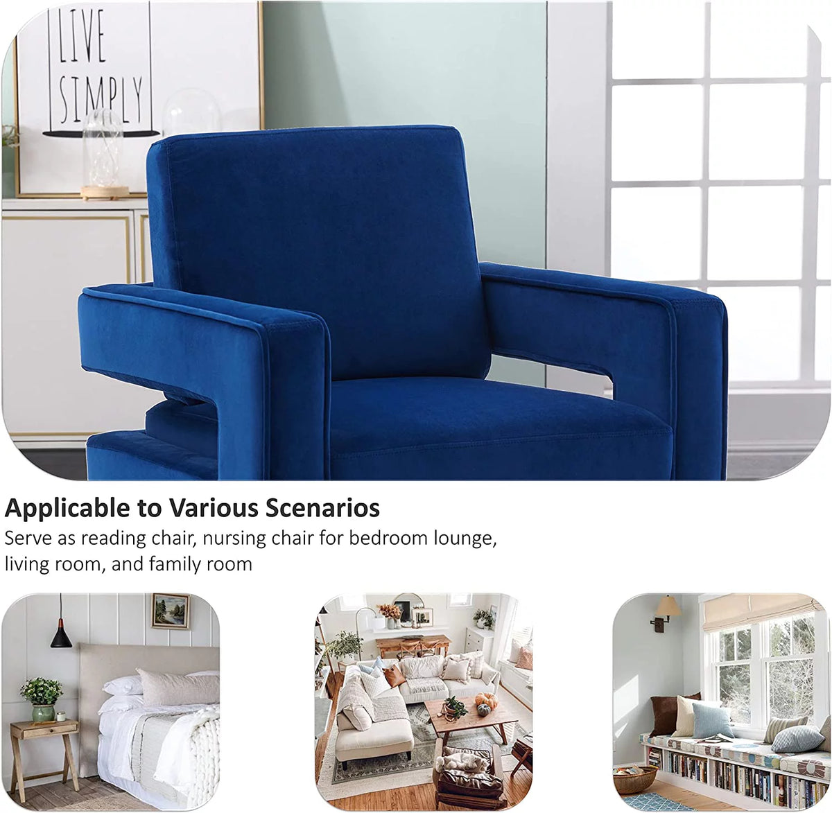 Navy Blue Velvet Upholstered Arm Chair T7386