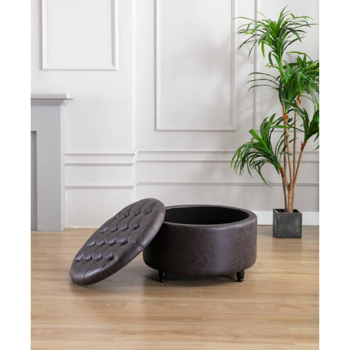 Black Pintucked Storage Ottoman R464354