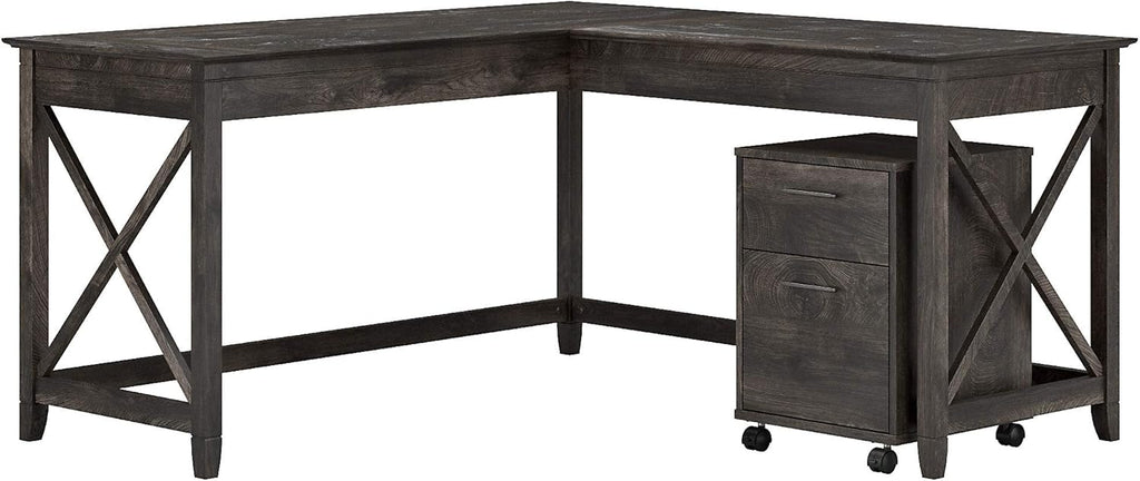 Dark Gray Hickory L Shaped Desk with 2 Drawer Mobile File Cabinet X36943