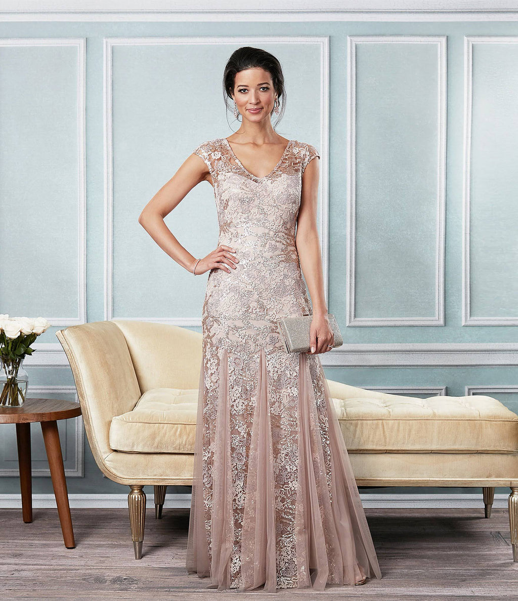 Illusion V-Neck Embroidered Lace Gown U674
