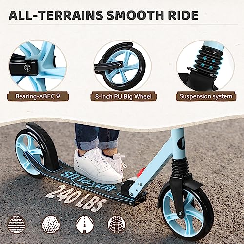 Kick Scooter, Foldable, Lightweight, 8IN Wheels, Max Load 240 LBS W245