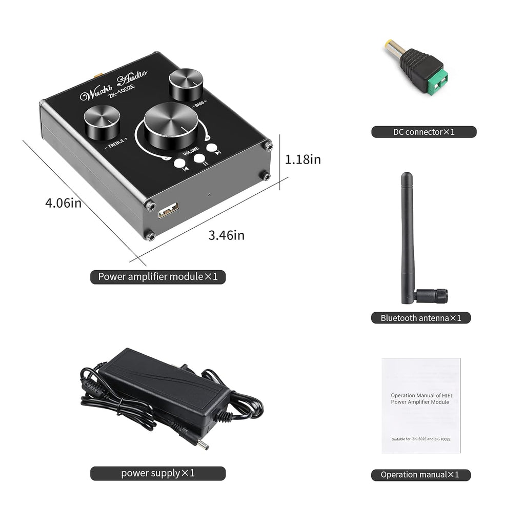 Bluetooth Stereo Audio Amplifier with Treble and Bass Adjustment D77085