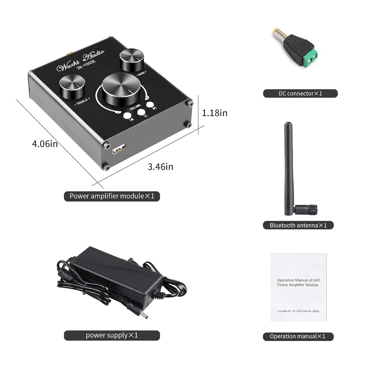 Bluetooth Stereo Audio Amplifier with Treble and Bass Adjustment D77085