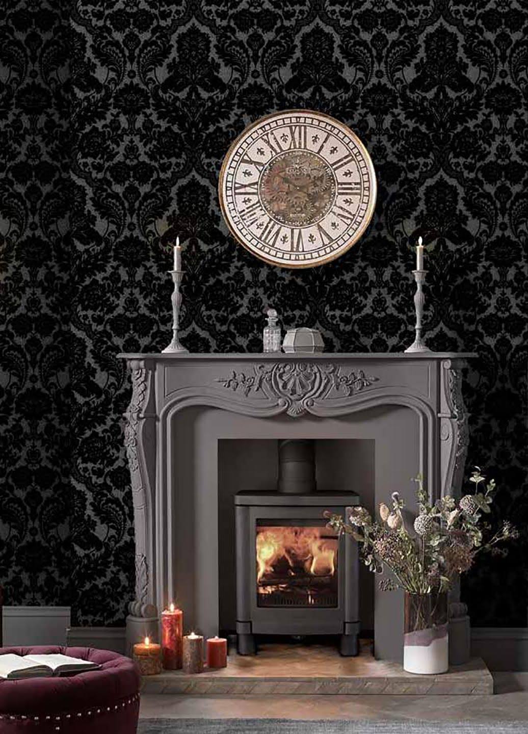Gothic Damask Noir Wallpaper H40481