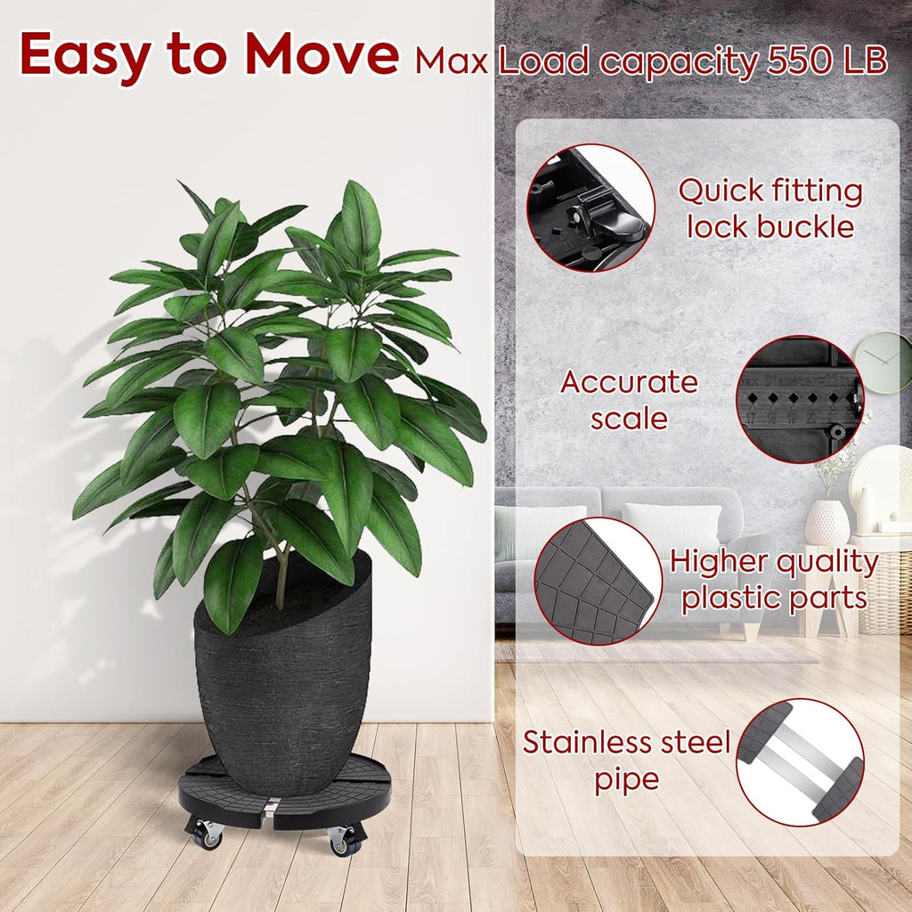 Plant Caddy with Wheels Heavy Duty, 550LBS Adjustable 15.7in-22in Large Plant Stand with Dual Lockable Casters M865