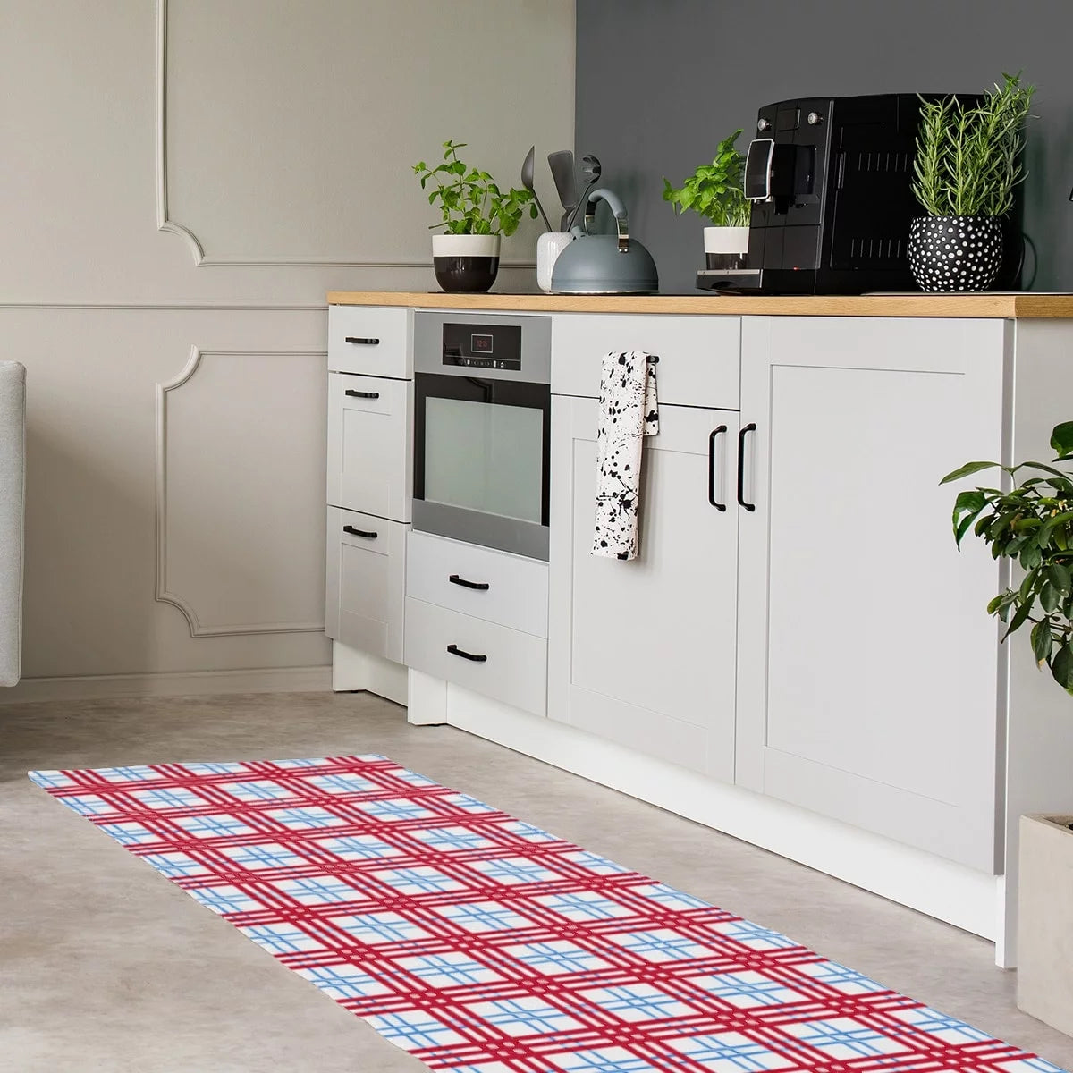White Light Blue Red Plaid Area Rug S67272