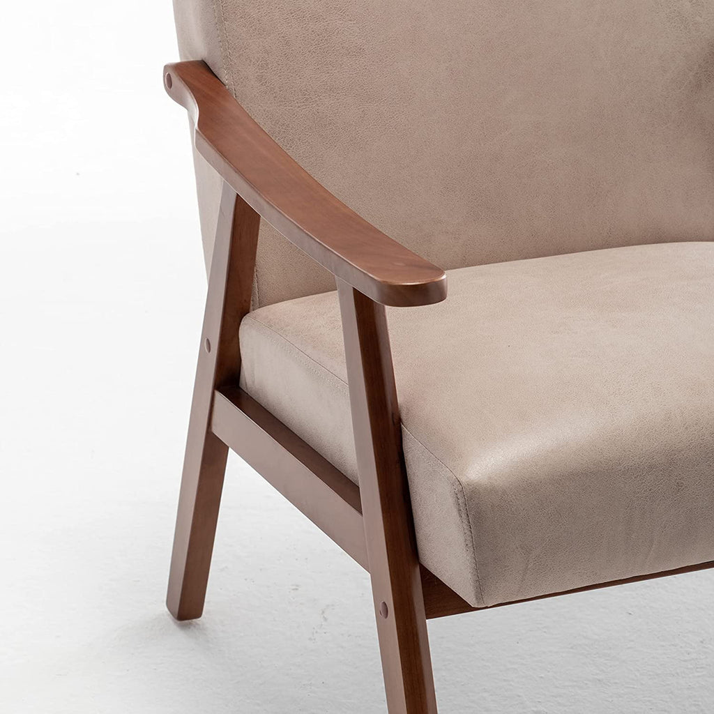 Light Camel Microfiber Accent Chair with Solid Wood Frame Q918