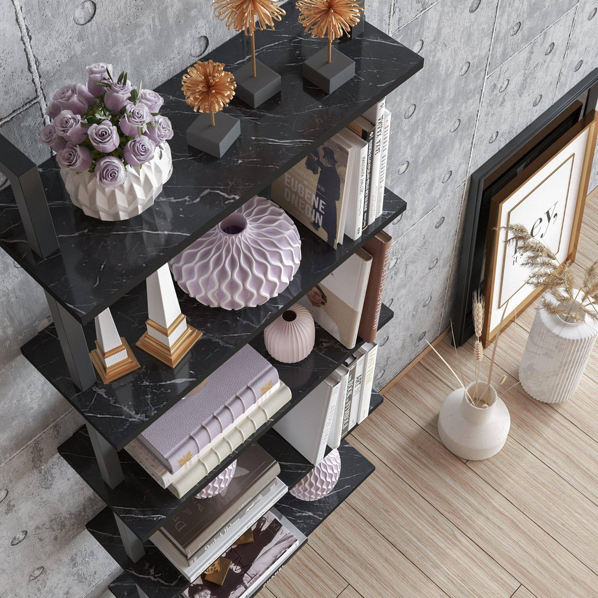 White Metal Wood Accent Ladder Bookcase B126763