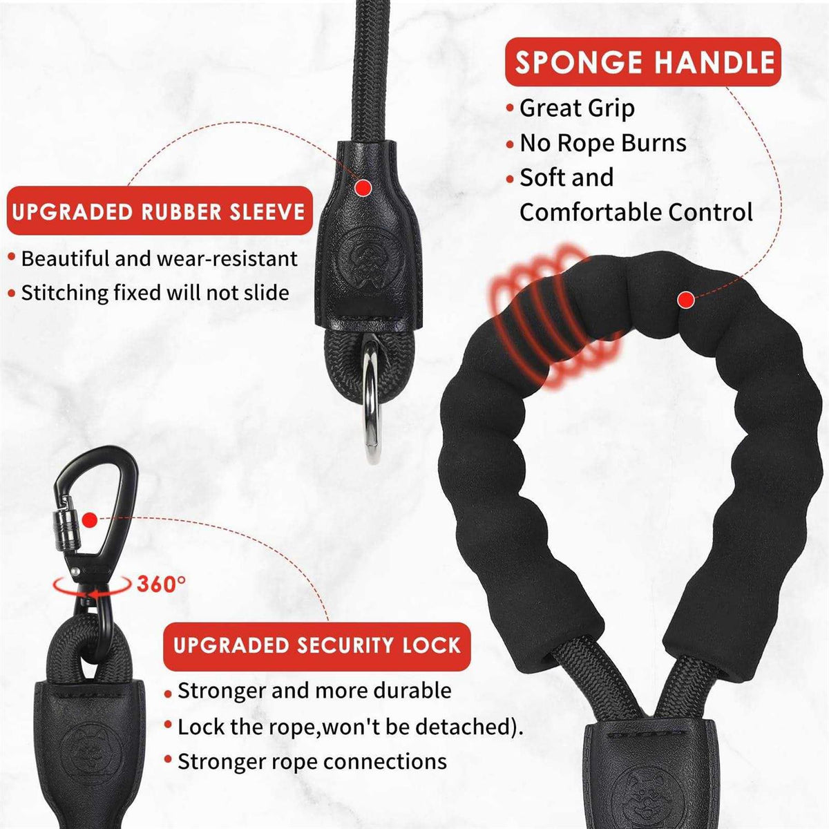 Heavy Duty 3 Way No Tangle Dog Leash with Padded Handle H588