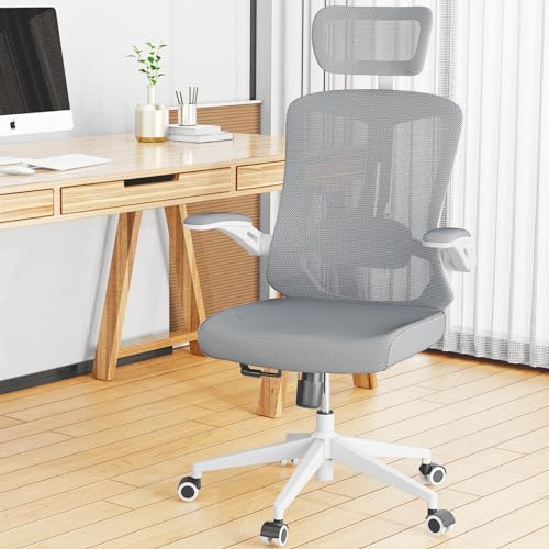 White+Khaki Mesh High Back Office Chair with Wheels B754