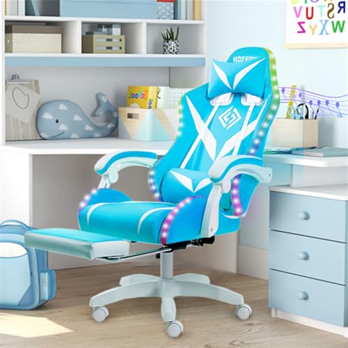 Blue and Black Gaming Chair with Footrest and Massage K9853