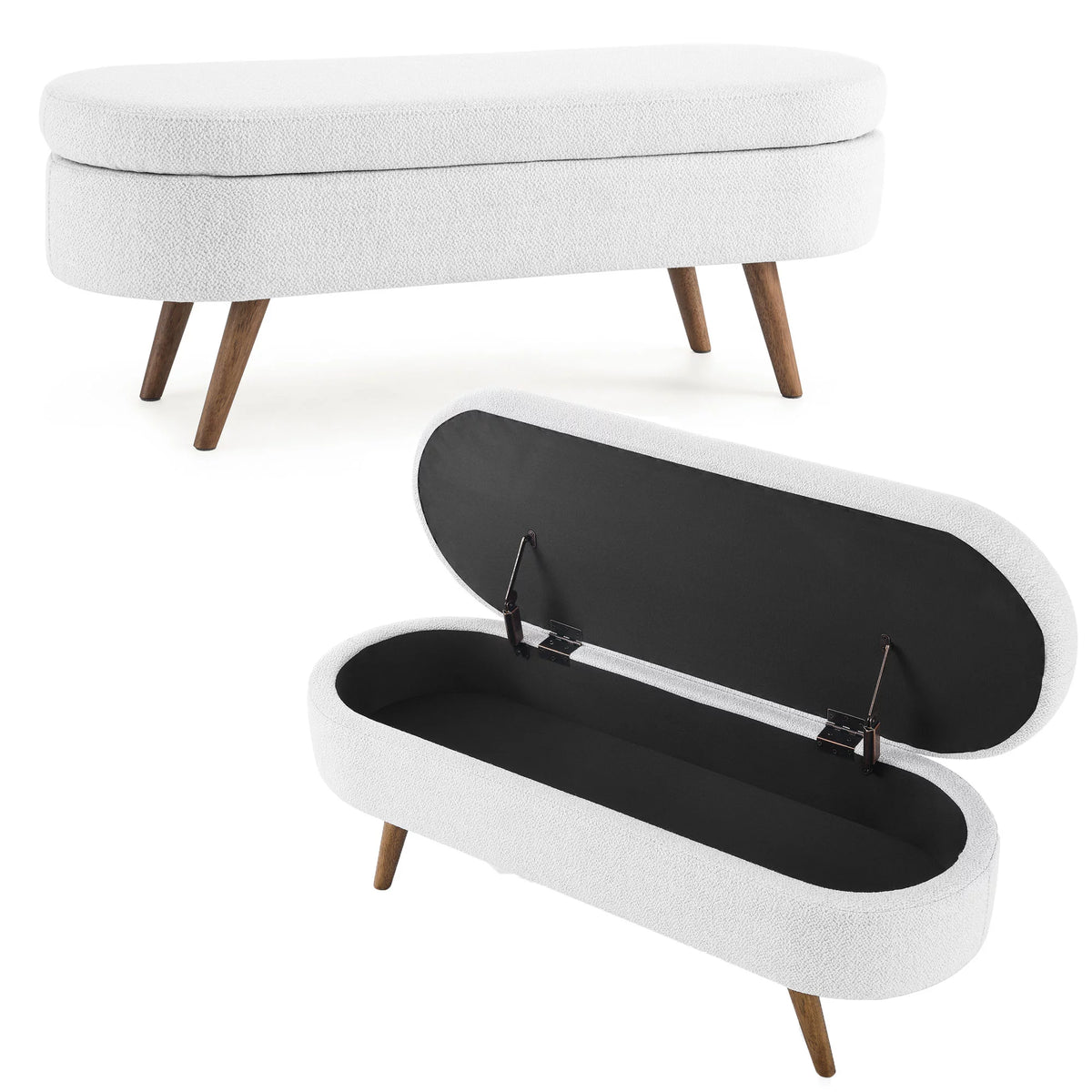 Linen Fabric Oval Storage Bench with Rubber Wood Legs H607291