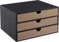 Black Leather 3 Drawer Desk Organizer Storage Box F350857