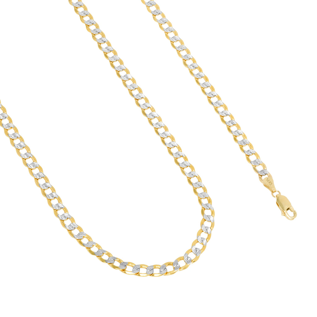 14k Yellow Gold Cuban Chain Diamond Cut Two Tone Bracelet P537
