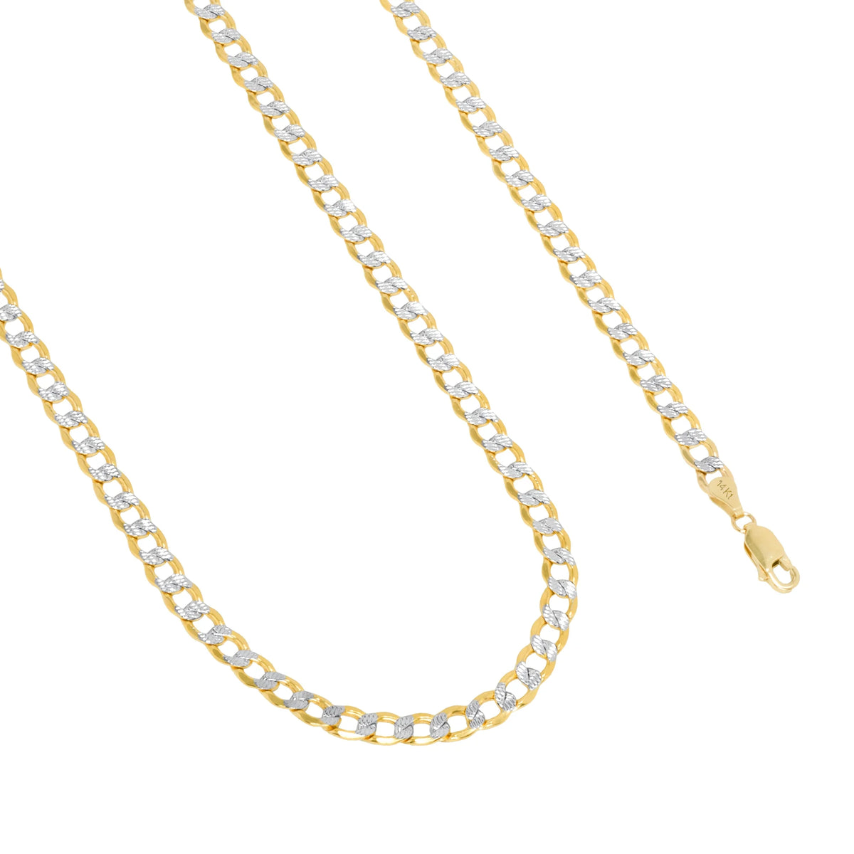 14k Yellow Gold Cuban Chain Diamond Cut Two Tone Bracelet P537