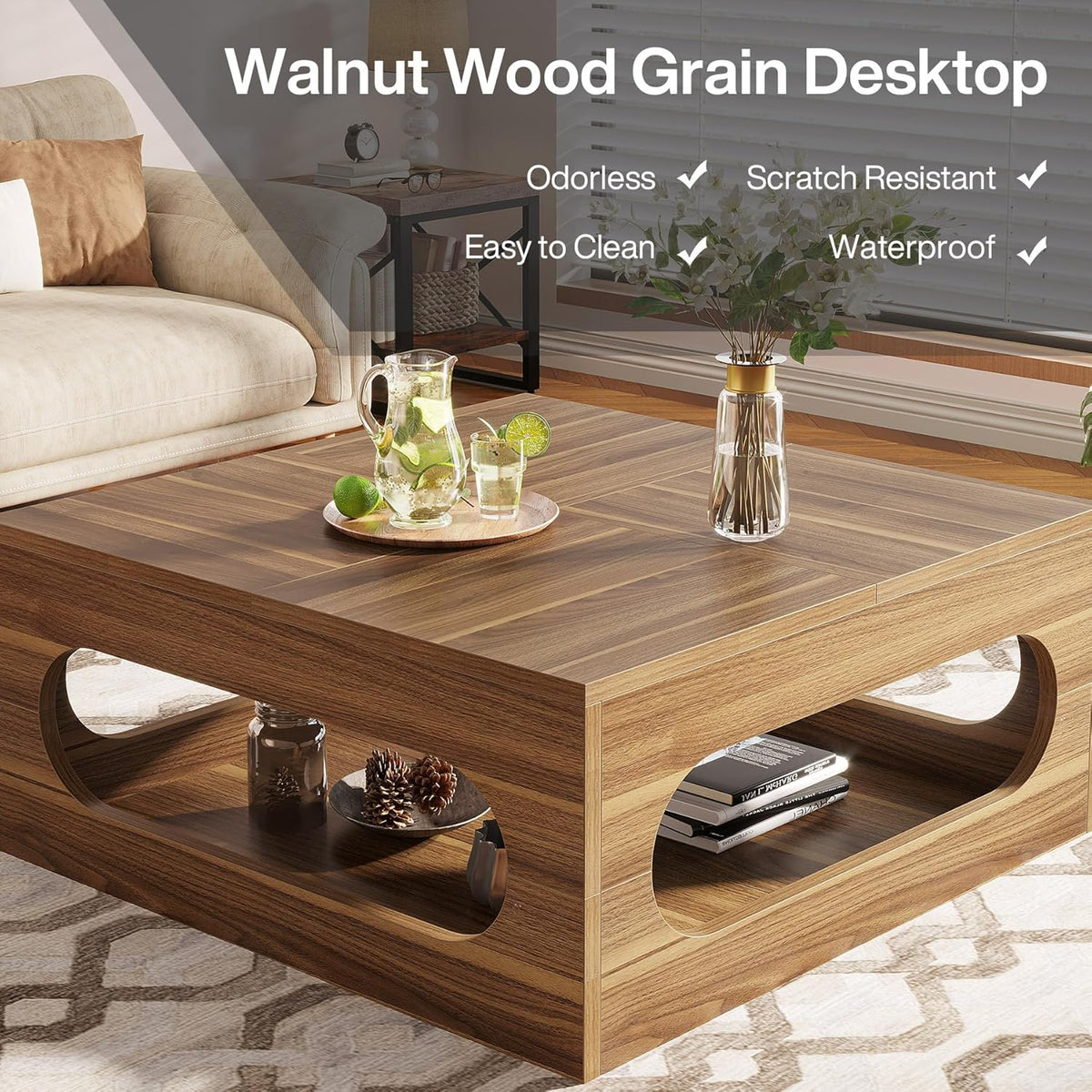Brown Wood Coffee Table with Storage and LED Light S923594
