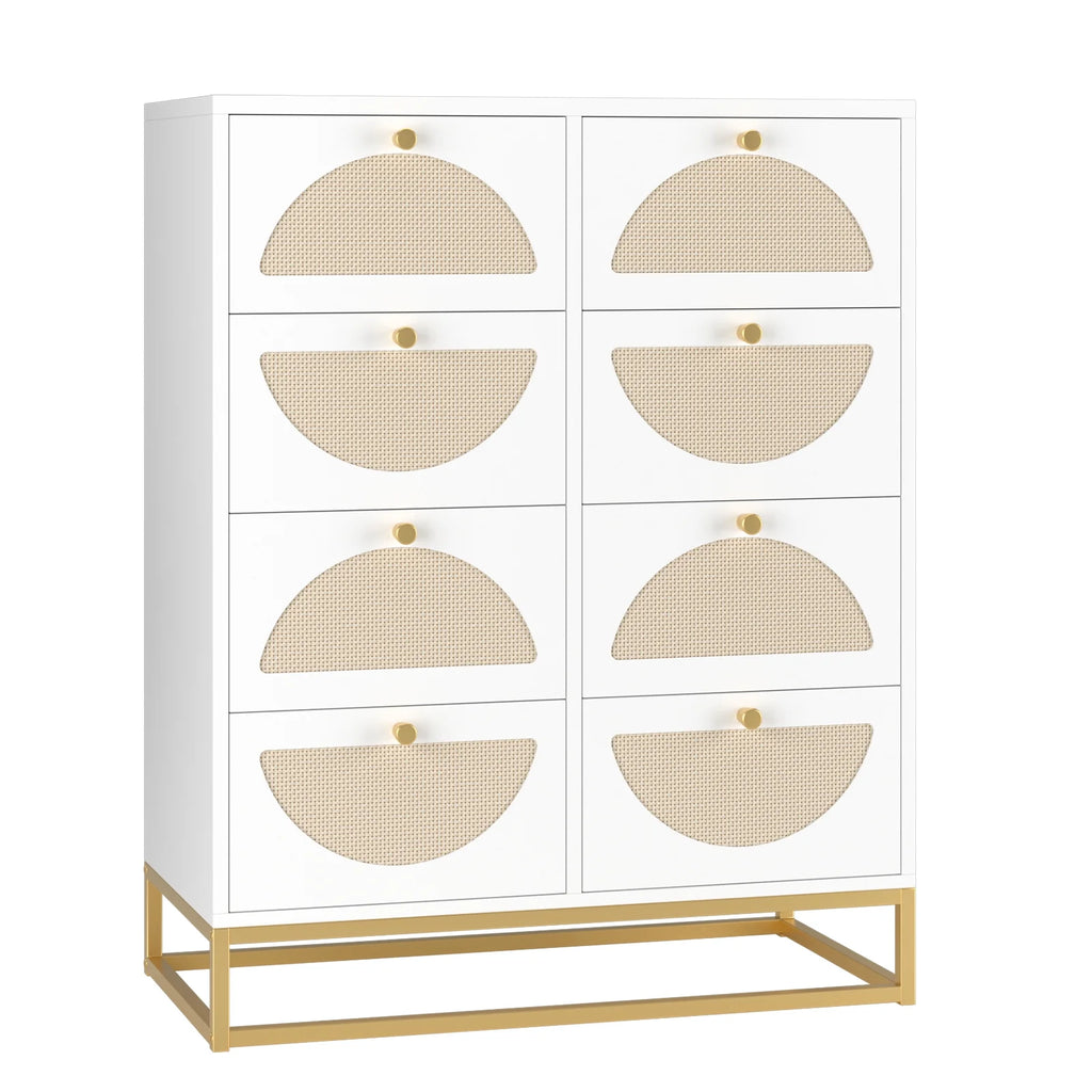 White 8 Drawer Rattan Wood Dresser K81655