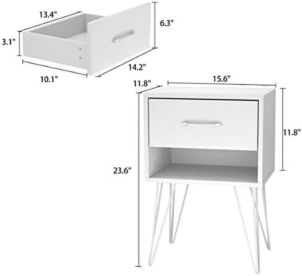 Black Nightstand Set of 2 Wooden End Table with Drawer V270