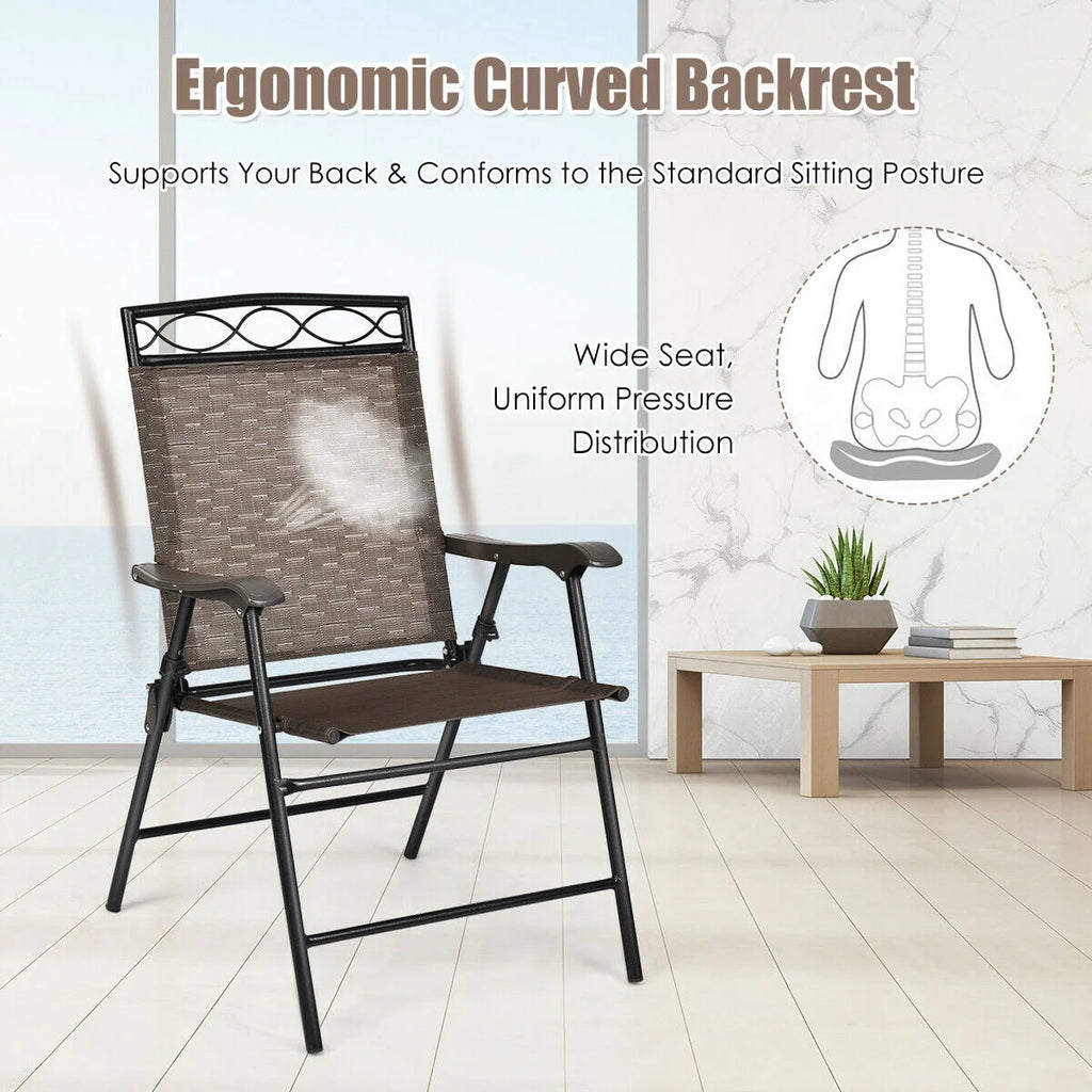 Set of 4 Portable Folding Sling Chairs with Armrest C6835