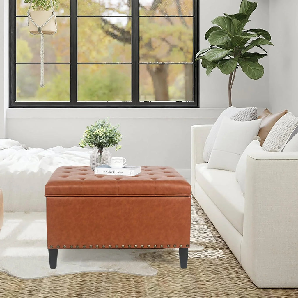 Square Tufted Upholstered Storage Ottoman Bench D115