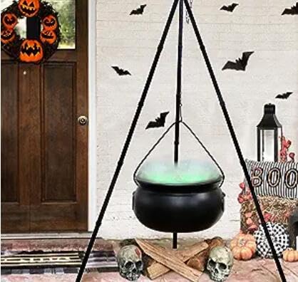 Black Plastic Cauldron with Light on Tripod Stand N3800