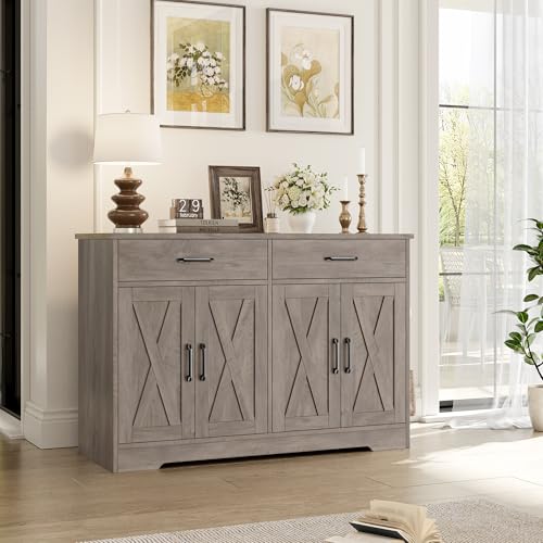 Black Rustic Brown Buffet Cabinet with Drawers and Shelves P889