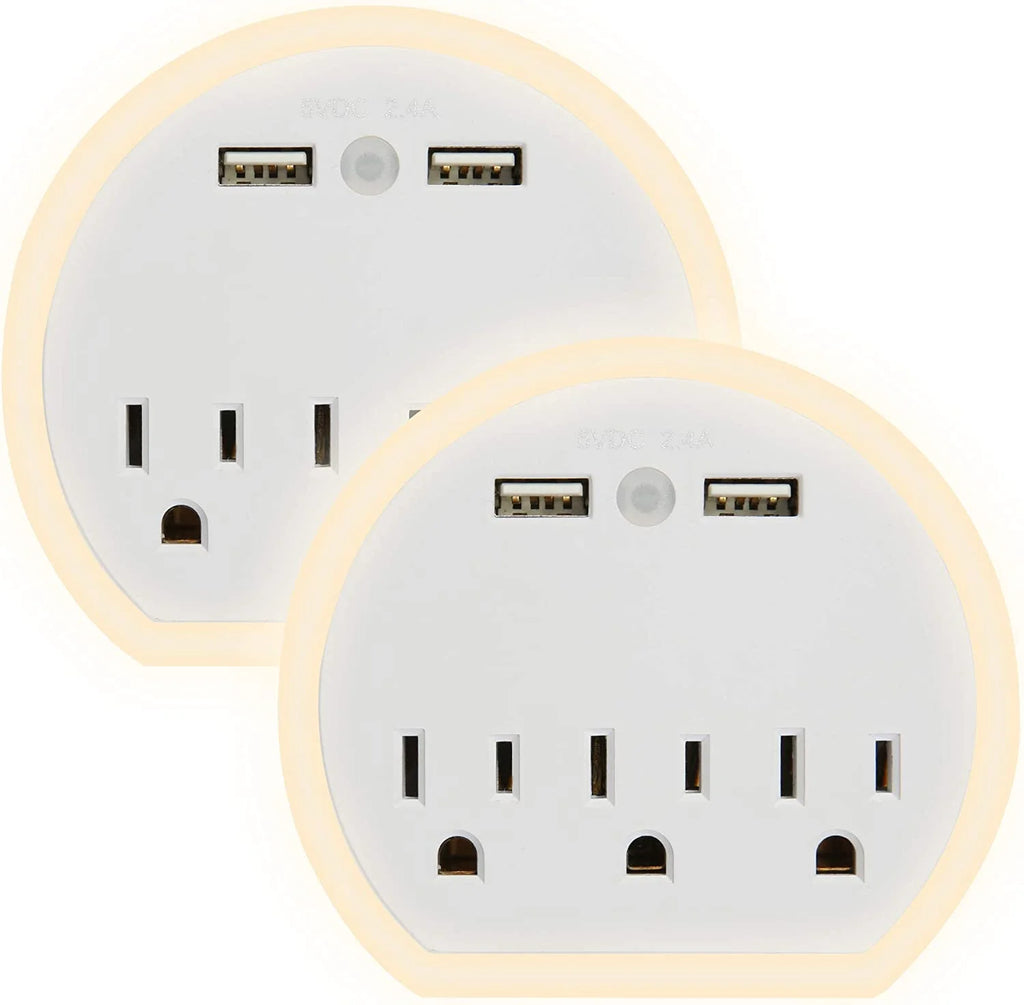 2 Pack White USB Outlet Extender with Night Light P863298