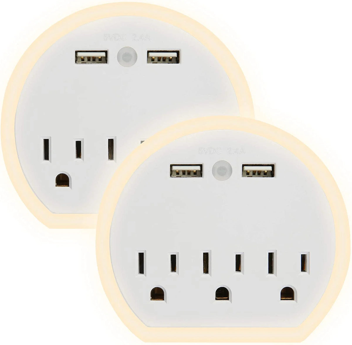 2 Pack White USB Outlet Extender with Night Light P863298