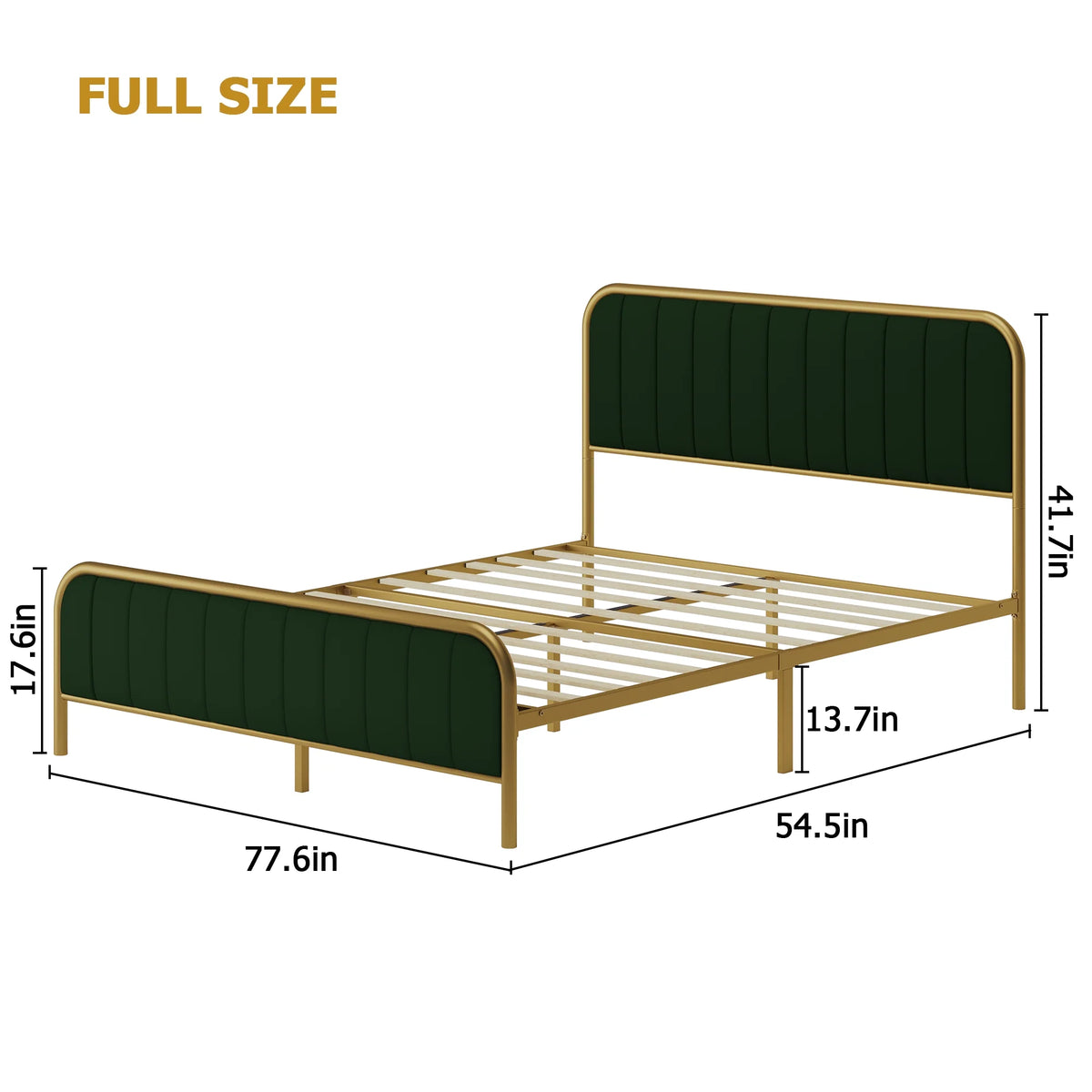 Green Full Size Upholstered Platform Bed Frame with Button Tufted Headboard M884212