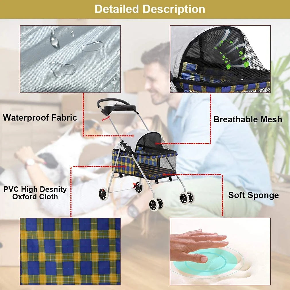 Yellow Plaid Pet Stroller J523808