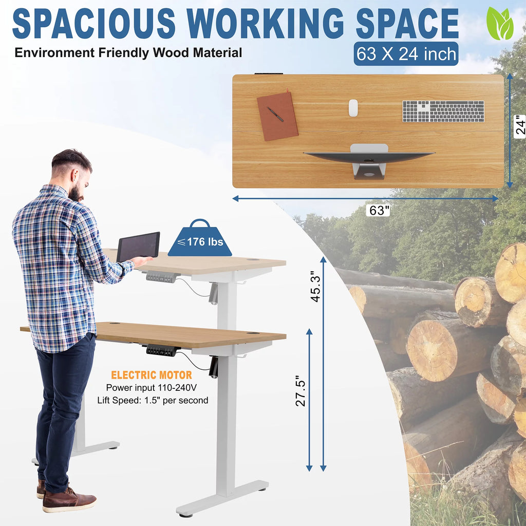 Electric Height Adjustable Standing Desk 63 x 24 Inches White Frame/Yellow Top C443216