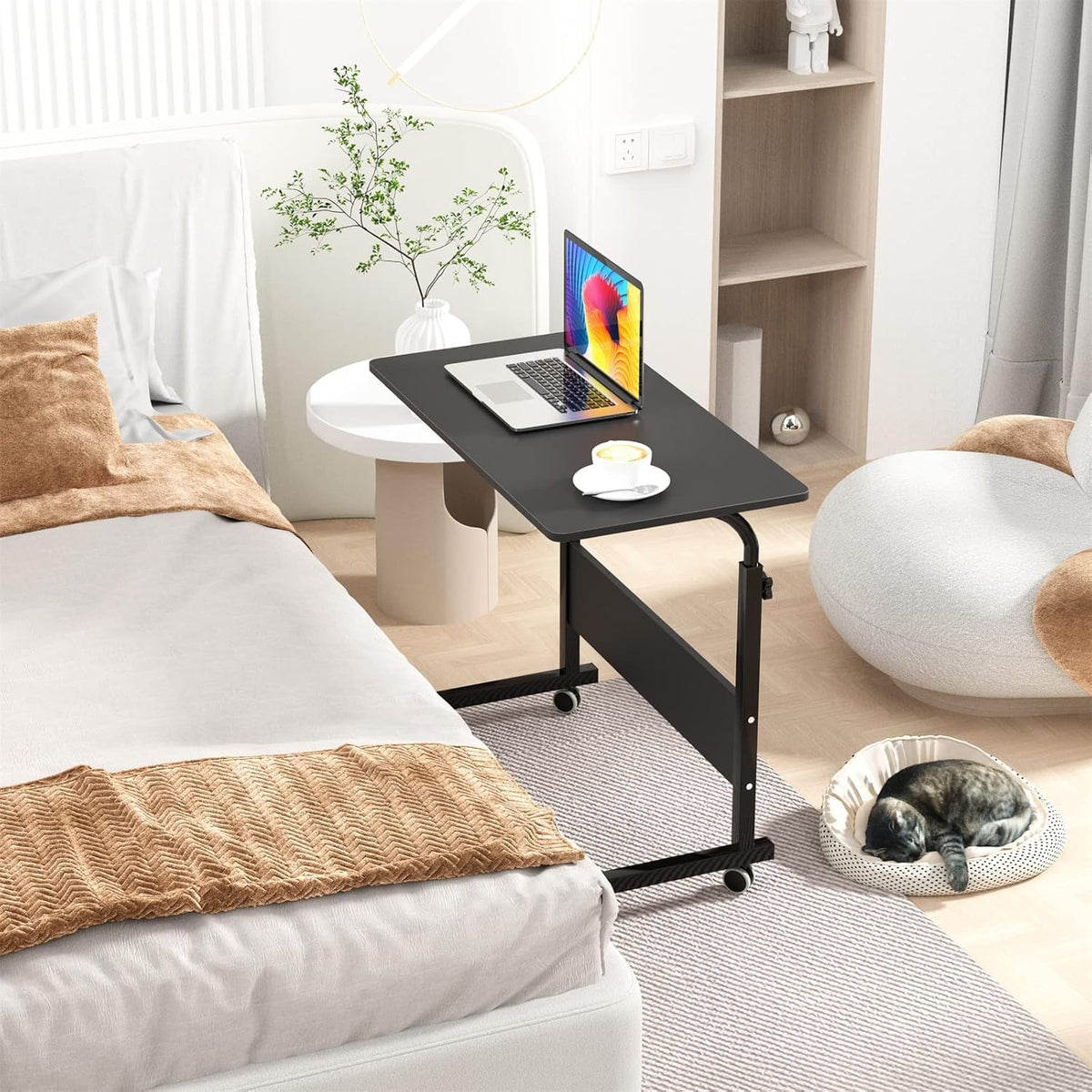 Adjustable Mobile Bed Table Laptop Cart Desk, 23.6 inches, Black, Pack of 2 U662