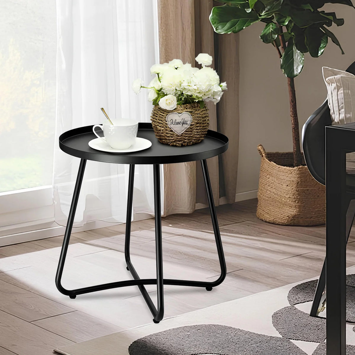 Black Round Steel Outdoor Side Table G467