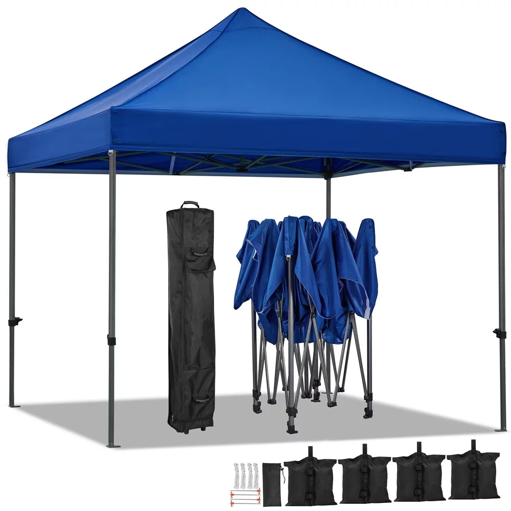 Adjustable 10' x 10' Pop-up Canopy with Wheeled Carry Bag, Blue O3361