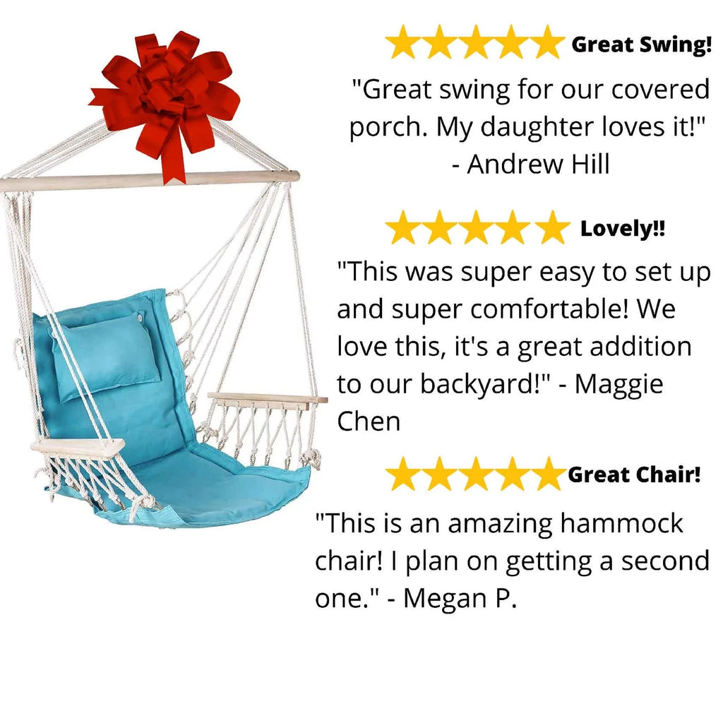Hanging Hammock Chair Aqua Blue Polyester Cotton S43352