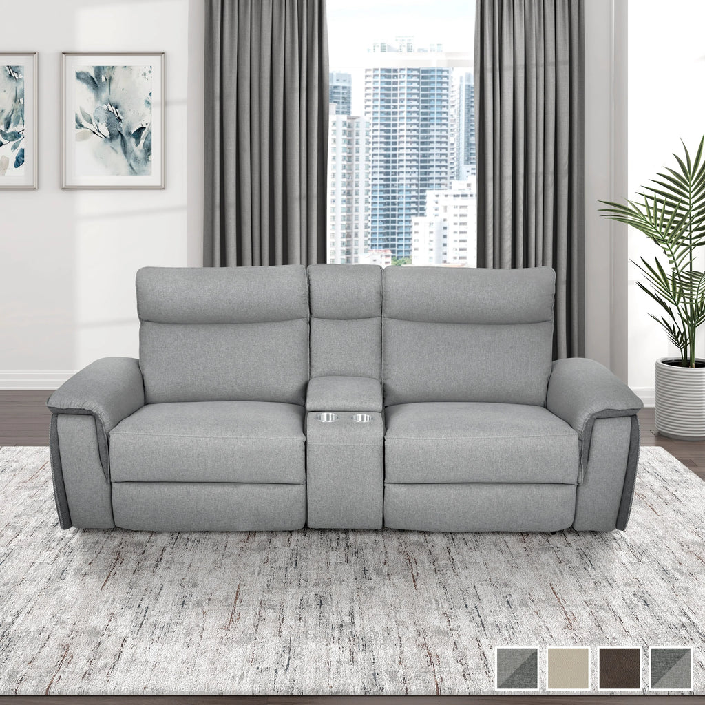 Light Grey Polyester Double Reclining Loveseat with Console S2526