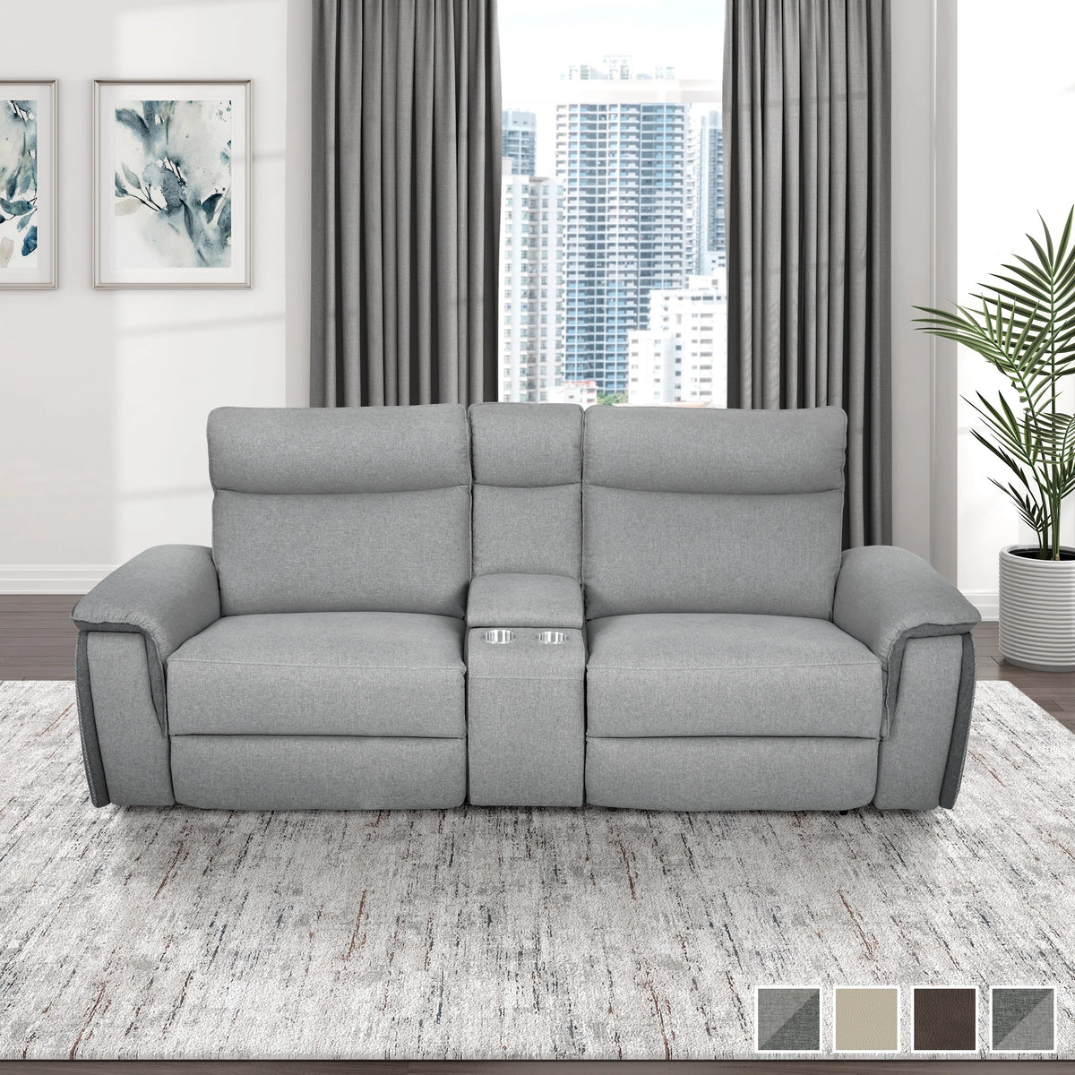 Light Grey Polyester Double Reclining Loveseat with Console S2526