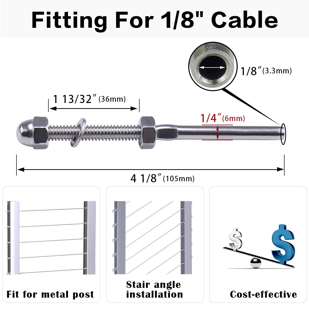 30 Pack 1/8 Cable Railing Kit T316 Stainless Steel G291