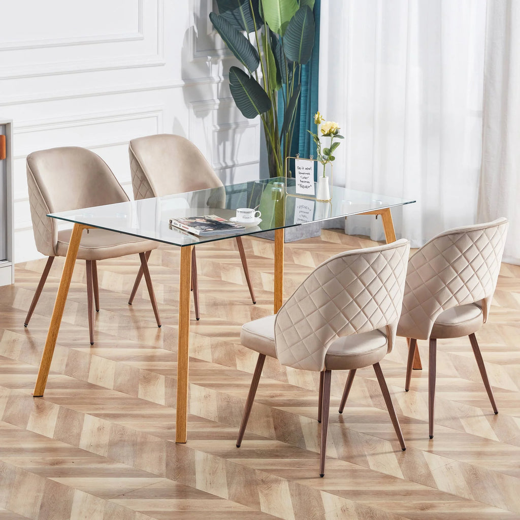 Glass Dining Table Rectangular with Tempered Glass Tabletop and Black Metal Legs O120