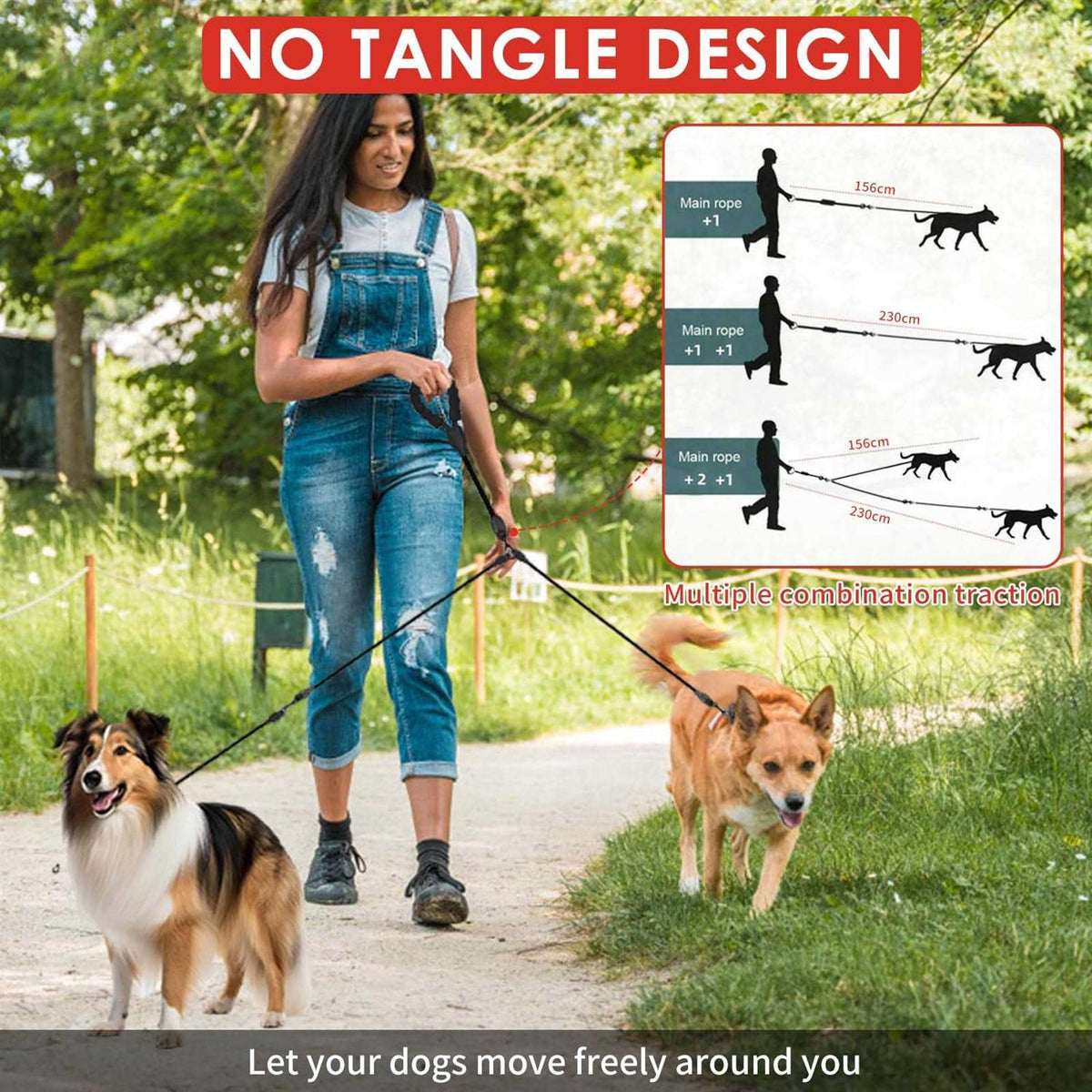 Heavy Duty 3 Way No Tangle Dog Leash with Padded Handle H588