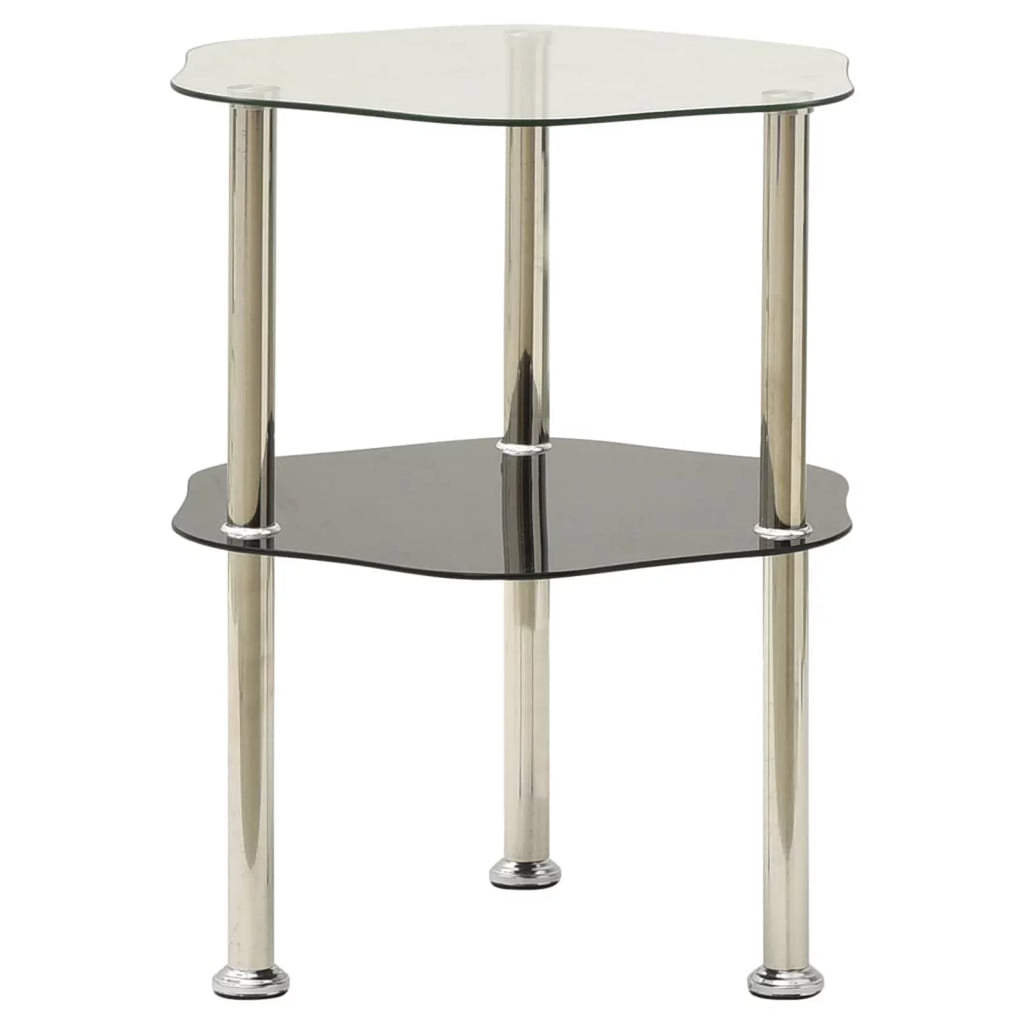 2-Tier Transparent and Black Tempered Glass Side Table M1139