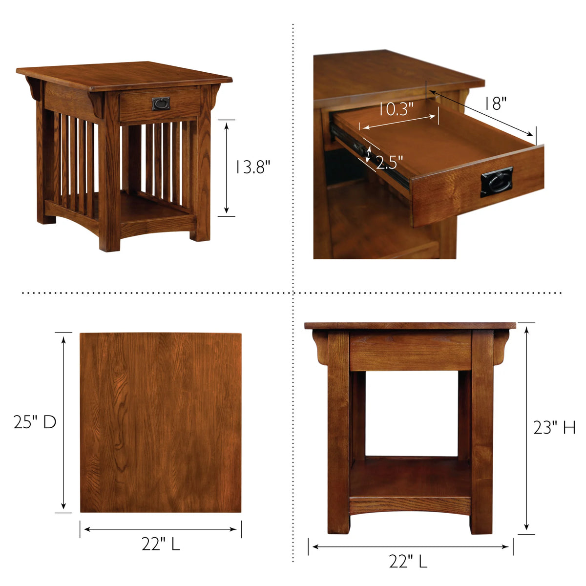 Medium Oak Solid Wood End Table with Drawer D957