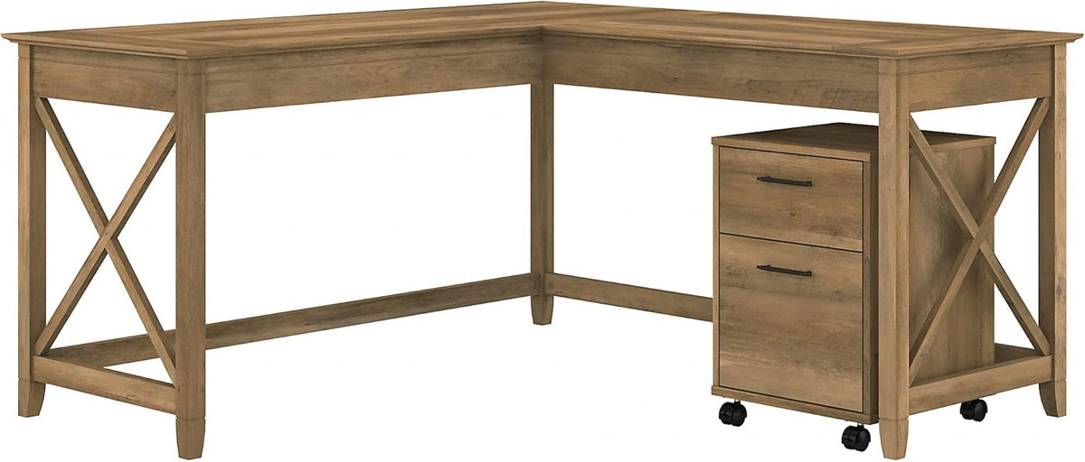Dark Gray Hickory L Shaped Desk with 2 Drawer Mobile File Cabinet X36943
