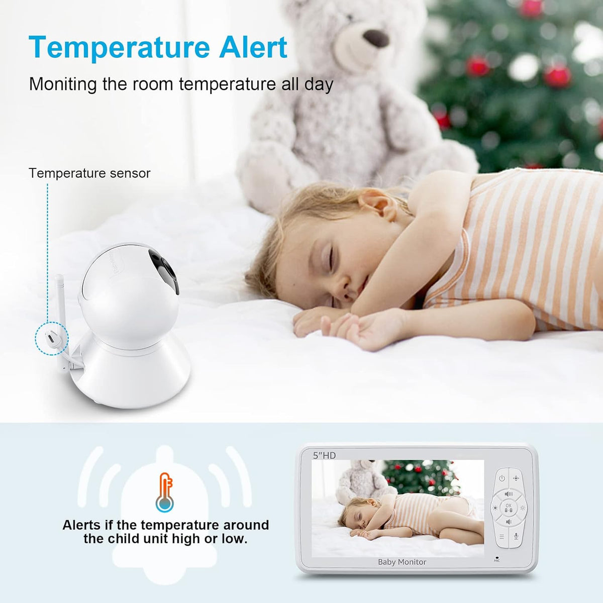 Video Baby Monitor with Camera and Audio, 5 Inch 720p HD Display Y1764